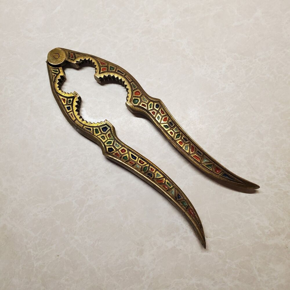 Vintage Brass Nut Shell Cracker Bottle Opener Israel Middle East Enameled